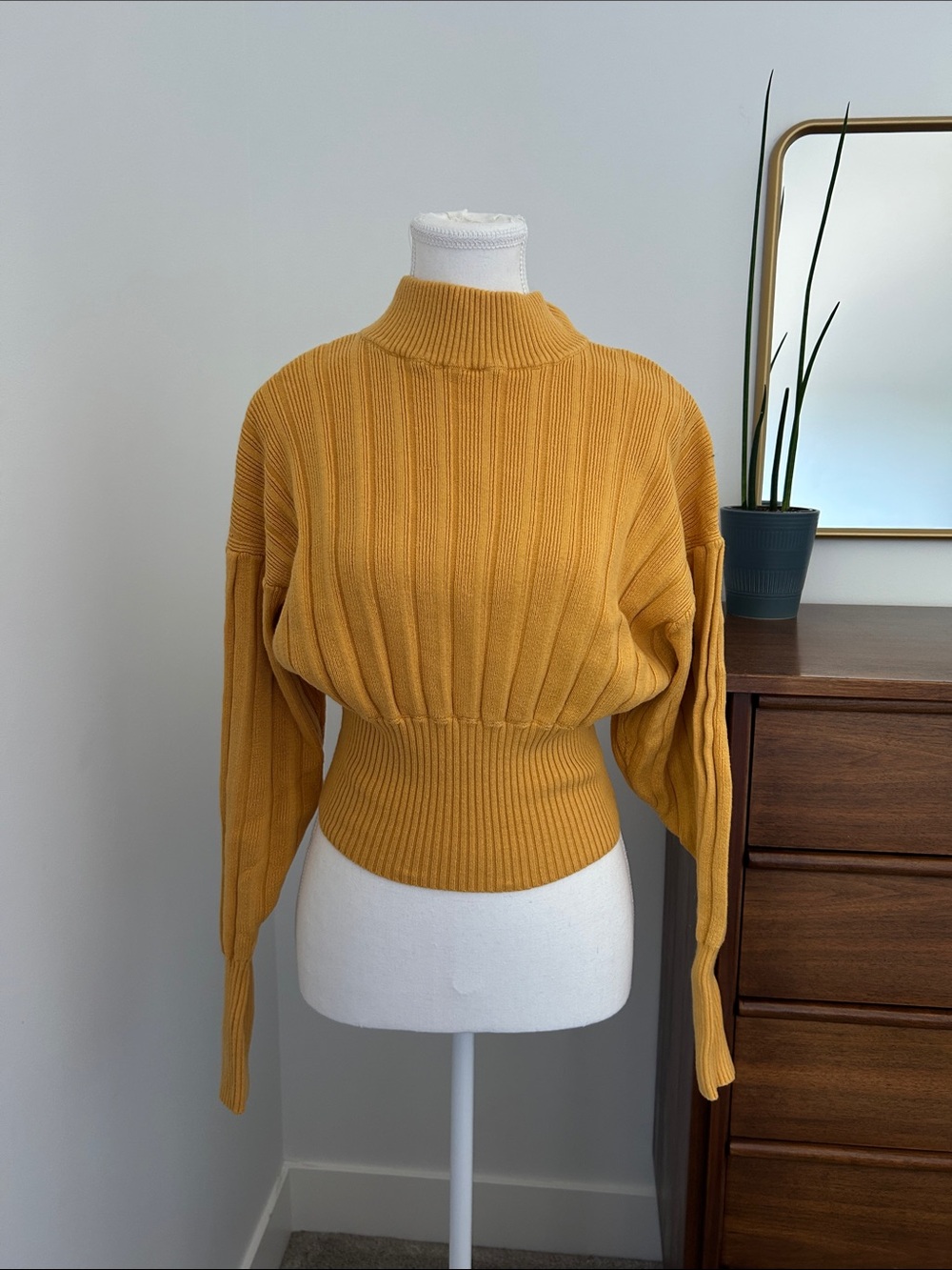 Wilfred Mustard Ribbed High-Neck Waist-Detail Sweater